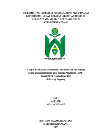 Implementasi Strategi Pembelajaran Aktif Dalam mendorong Minat Belajar Al Qur'an Hadist di Kelas VII Mts MA'HAD DDI Pangkajene Sidenreng Rappang